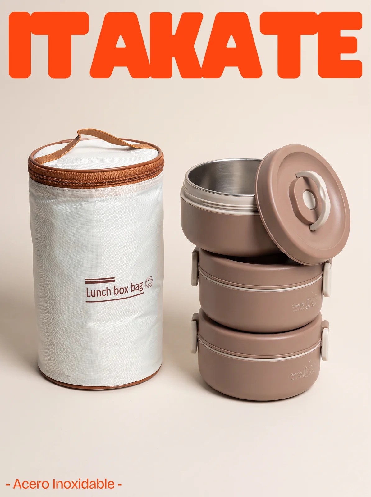 Lonchera térmica ITAKATE de 3 niveles de acero inoxidable con bolsa térmica